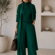 Conjunto 3 piezas de viscosa con top canalé y cárdigan