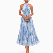 Aurora | Vestido con escote Halter y Estampado Acuarela