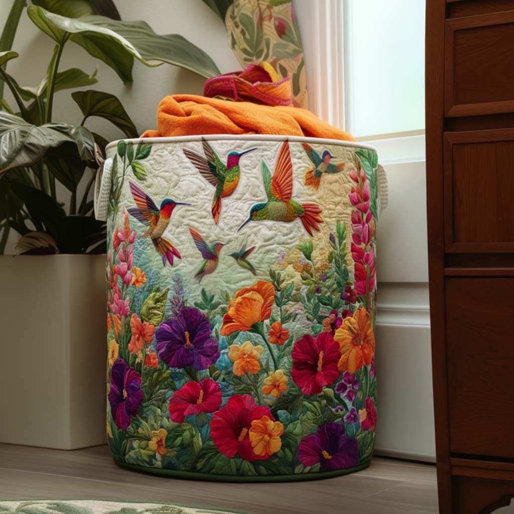 Aves y flores | Cesta de almacenamiento acolchada