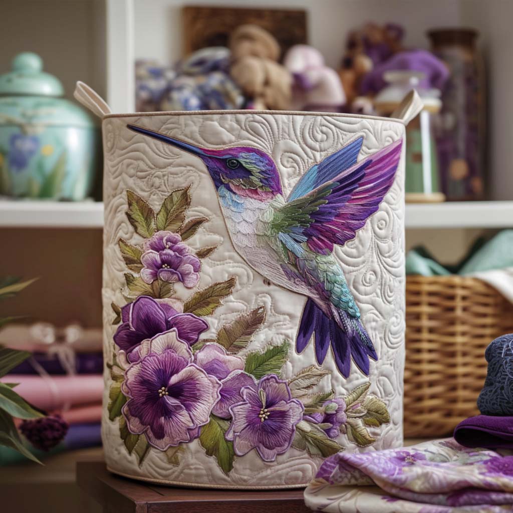 Colibrí y Flores | Cesta de Almacenamiento Acolchada