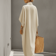 Vestido Maxi de Lino con Cuello Mao