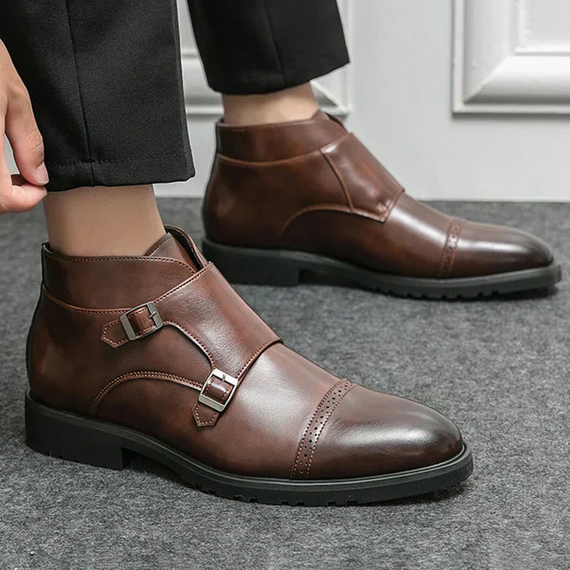 Botas hombre doble hebilla cuero elegante – botines formales cómodos versátiles