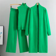 Conjunto 3 piezas de viscosa con top canalé y cárdigan