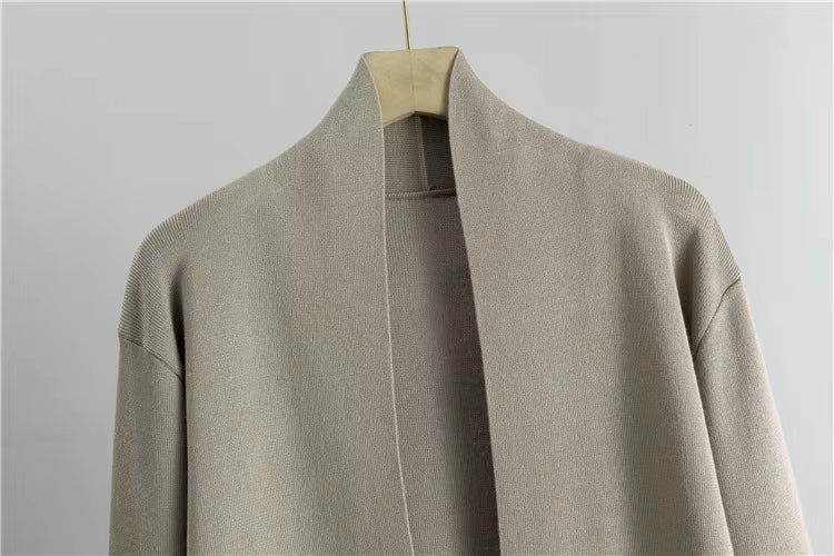Conjunto 3 piezas de viscosa con top canalé y cárdigan