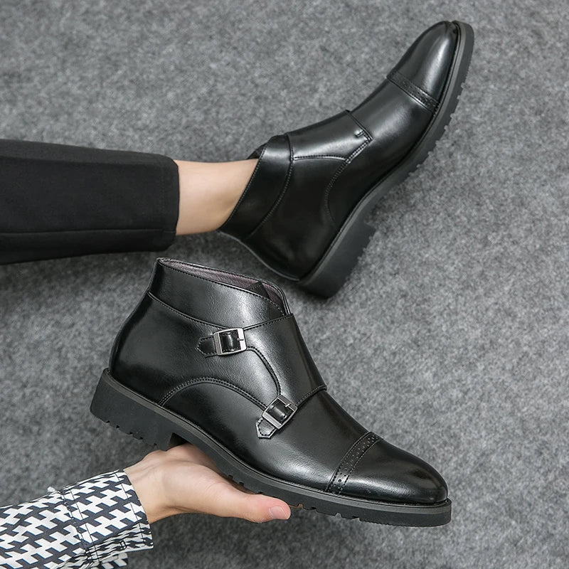 Botas hombre doble hebilla cuero elegante – botines formales cómodos versátiles