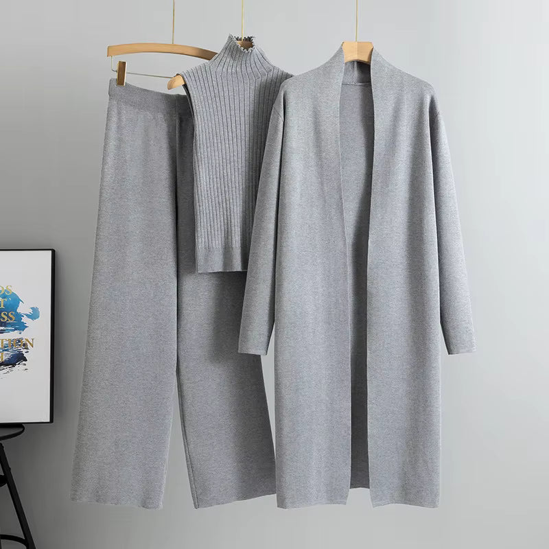 Conjunto 3 piezas de viscosa con top canalé y cárdigan