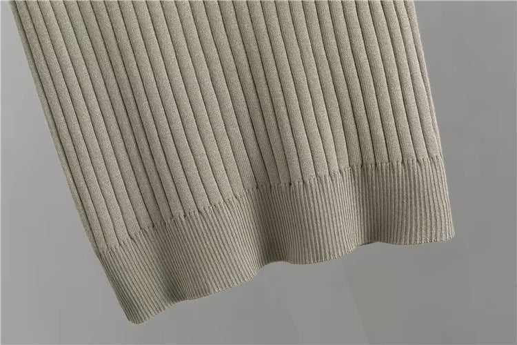 Conjunto 3 piezas de viscosa con top canalé y cárdigan