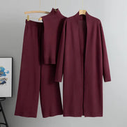 Conjunto 3 piezas de viscosa con top canalé y cárdigan