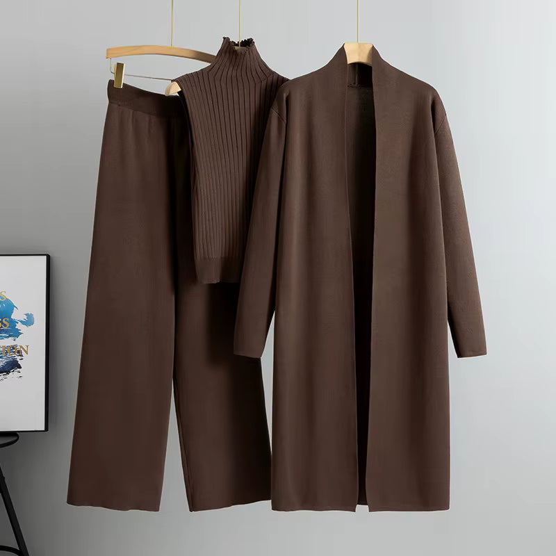 Conjunto 3 piezas de viscosa con top canalé y cárdigan