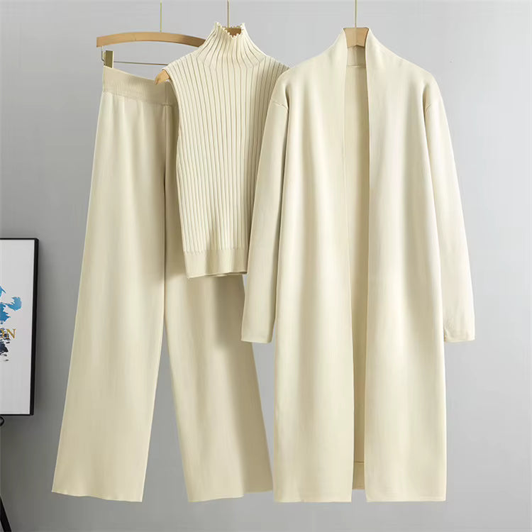 Conjunto 3 piezas de viscosa con top canalé y cárdigan