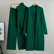 Conjunto 3 piezas de viscosa con top canalé y cárdigan
