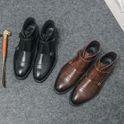 Botas hombre doble hebilla cuero elegante – botines formales cómodos versátiles