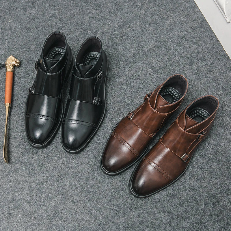 Botas hombre doble hebilla cuero elegante – botines formales cómodos versátiles