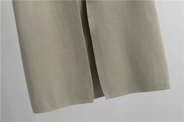 Conjunto 3 piezas de viscosa con top canalé y cárdigan