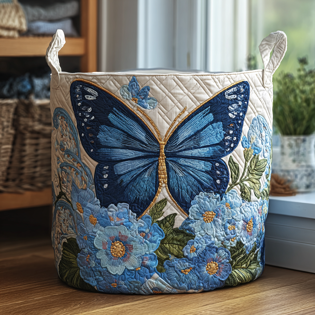 Mariposa y flores | Cesta de almacenamiento acolchada