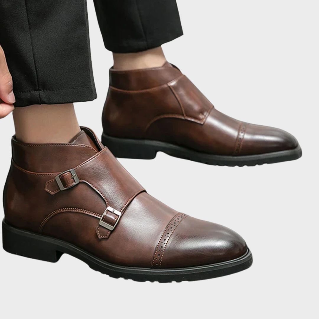 Botas hombre doble hebilla cuero elegante – botines formales cómodos versátiles