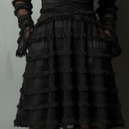 Vestido Mini Negro con Flecos y Capas Transparentes