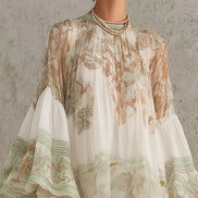Vestido Mini de Chifón Verde con Manga Volante y Bajo con Volantes