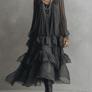 Vestido Maxi Transparente con Volantes por Capas