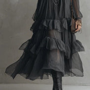 Vestido Maxi Transparente con Volantes por Capas