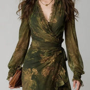 Vestido Maxi de Chifón con Volantes Florales