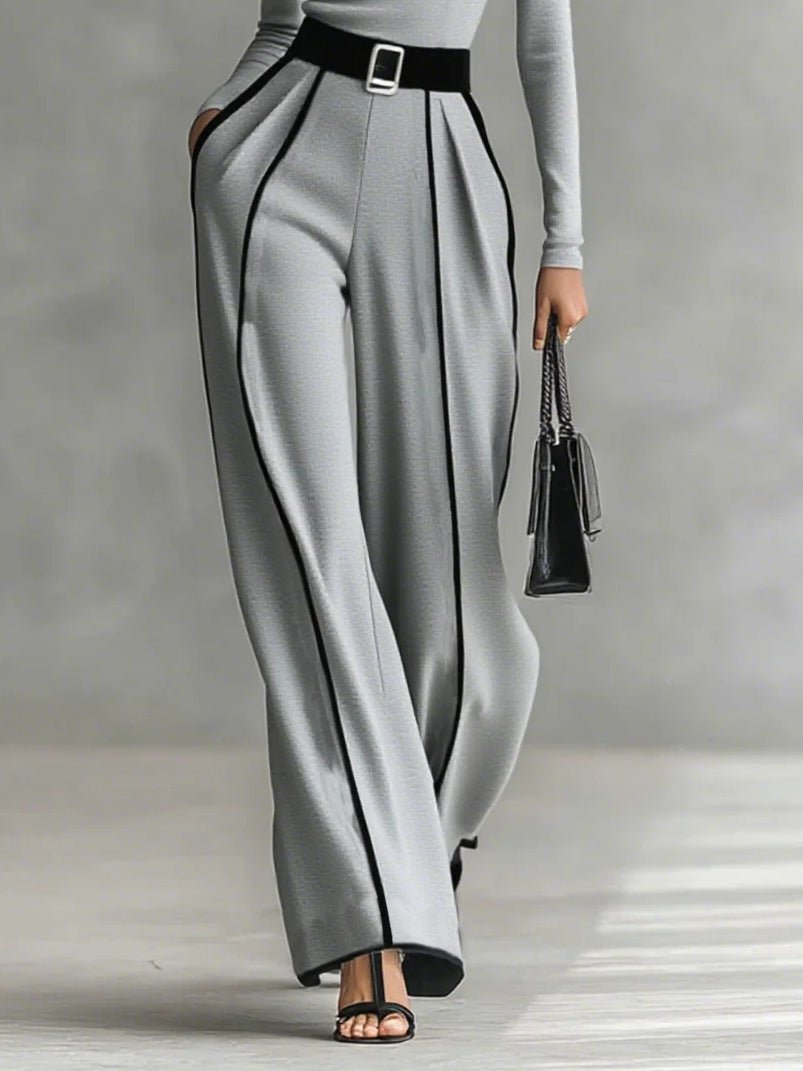 Conjunto Top de Cuello Alto con Ribete Blanco y Pantalón Ancho con Cinturón