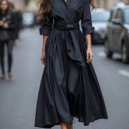Vestido Maxi Elegante Estilo Camisa con Manga Larga y Lazo