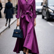 Vestido Maxi Elegante Estilo Camisa con Manga Larga y Lazo
