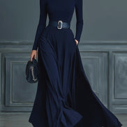 Vestido de Punto Azul Oscuro con Cuello Alto