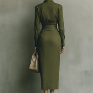Vestido Maxi Verde Militar de Mezcla de Algodón