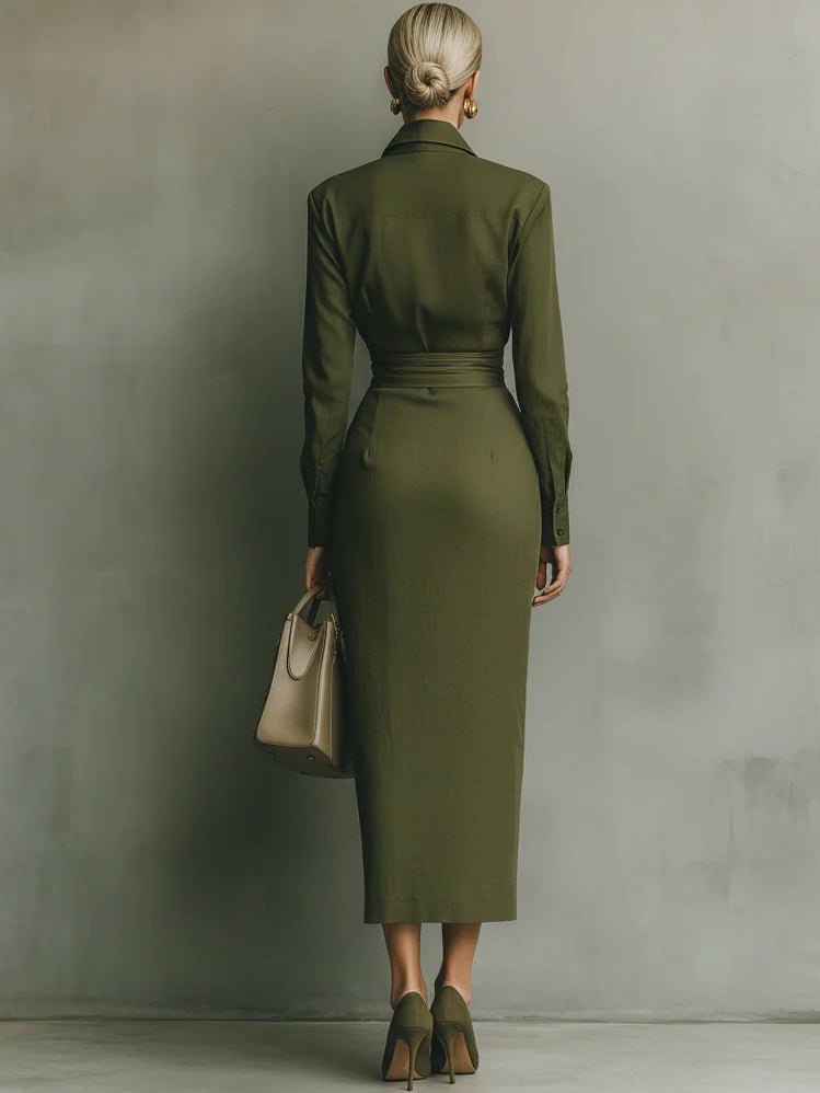Vestido Maxi Verde Militar de Mezcla de Algodón