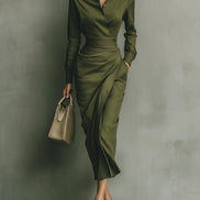 Vestido Maxi Verde Militar de Mezcla de Algodón