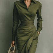 Vestido Maxi Verde Militar de Mezcla de Algodón