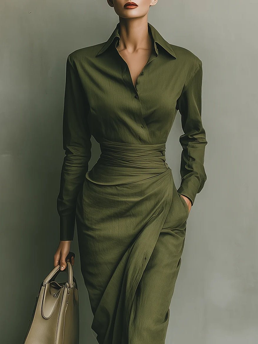Vestido Maxi Verde Militar de Mezcla de Algodón