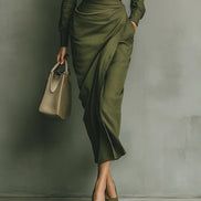 Vestido Maxi Verde Militar de Mezcla de Algodón