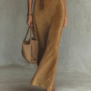 Vestido Maxi de Ante con Cuello Solapa y Botonadura Simple