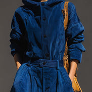 Conjunto Azul de Pana con Capucha y Pantalón Ancho