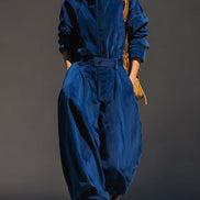 Conjunto Azul de Pana con Capucha y Pantalón Ancho