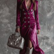 Vestido Maxi Blazer de Terciopelo Morado con Botonadura