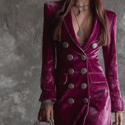 Vestido Maxi Blazer de Terciopelo Morado con Botonadura