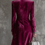 Vestido Maxi Blazer de Terciopelo Morado con Botonadura