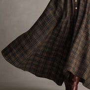 Vestido Largo de Camisa a Cuadros Marrón y Negro con Cuello Solapa