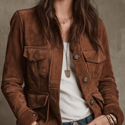 Chaqueta Vintage Marrón de Ante con Múltiples Bolsillos
