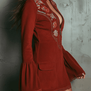 Vestido Mini Retro Rojo Óxido de Ante con Manga Campana y Encaje