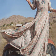 Vestido Maxi Boho Estampado con Abertura, Estilo Western