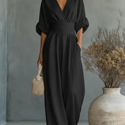 Elegante mono holgado de cuello en V y talle alto. STOCK