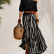 Madison | Conjunto con Falda Maxi de Rayas y Top de Hombros Descubiertos