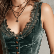 Chaleco de Terciopelo Vintage sin Mangas con Cuello de Encaje