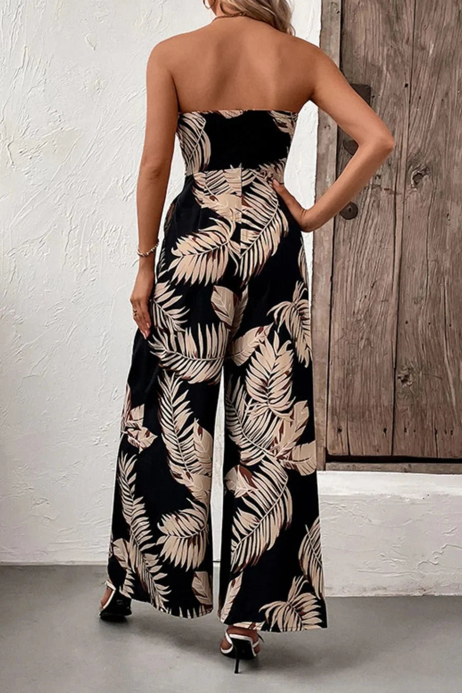 Mono de pierna ancha sin tirantes estampado con bolsillos SOTCK