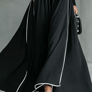 Vestido Maxi Negro con Cuello Alto Manga Larga y Cinturón